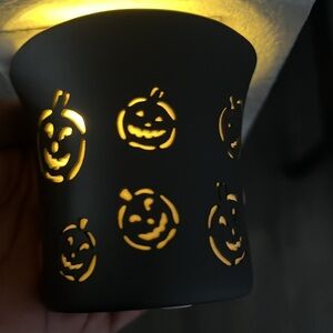 3 Yankee Candle Porcelain Black Pumpkins Bats Halloween Votive Candle Holders
